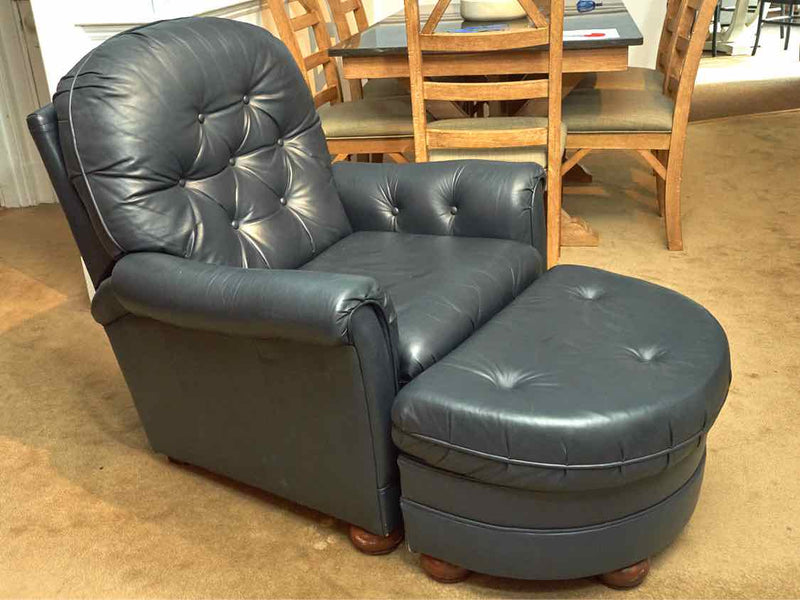 Bradington Young Navy Blue Tufted Back Recliner Includes Ottoman