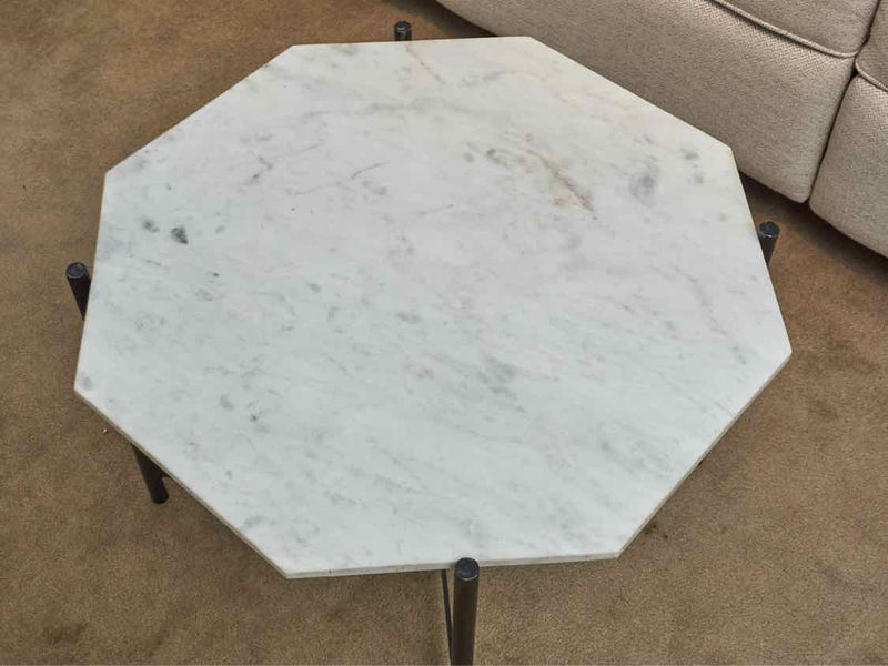 Four Hands Hexagon Bunching White Marble  Black Metal Base Cocktail Table