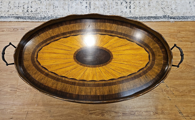 Oval Inlaid Walnut Cocktail Table