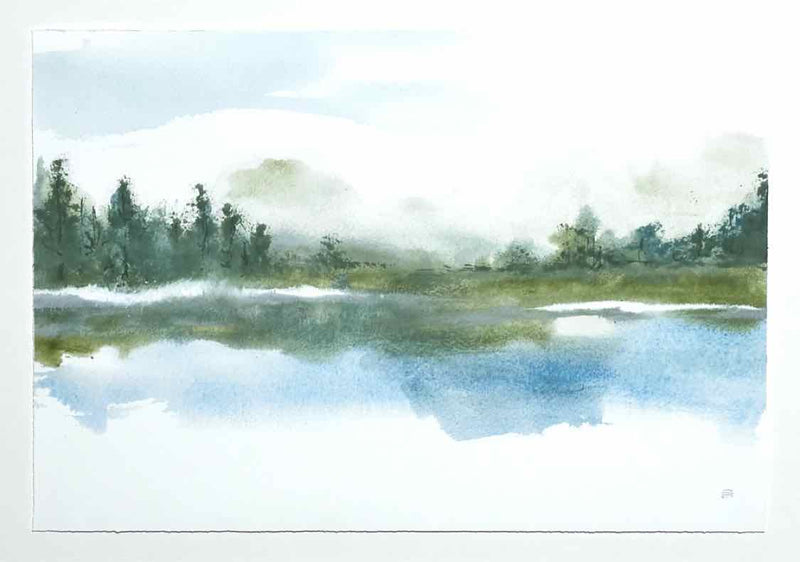 Framed Watercolor: 'Lake Fog I'