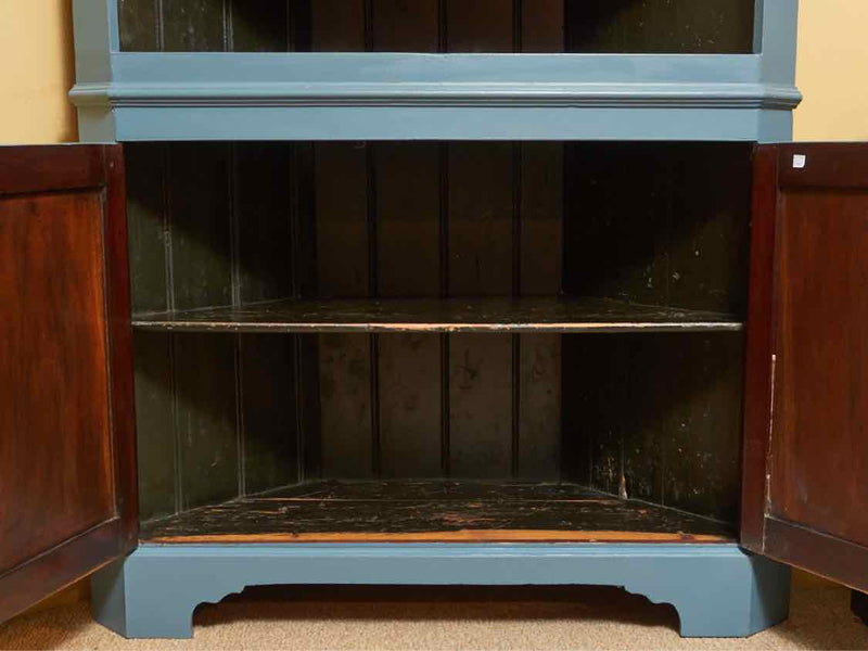 Antique Corner Cabinet in 'Priscilla Blue Finish"with 2 Doors & 3 Shelves