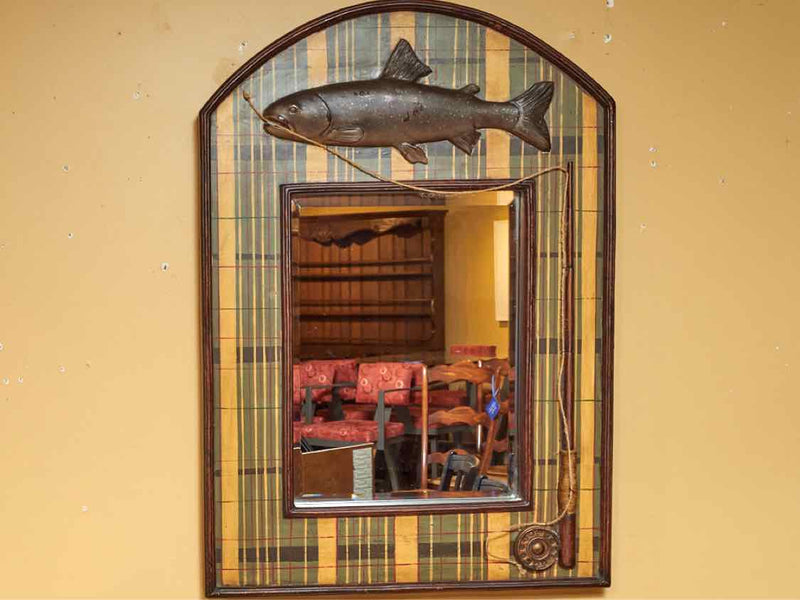 Arched Mirror With Plaid & Fish Motif