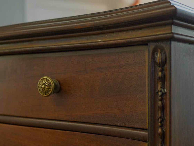 Solid Mahogany Seven Drawer Chest With Hand Painted Doors