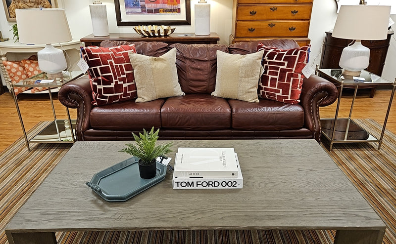 Ethan Allen 3-Seat Brown Leather Sofa