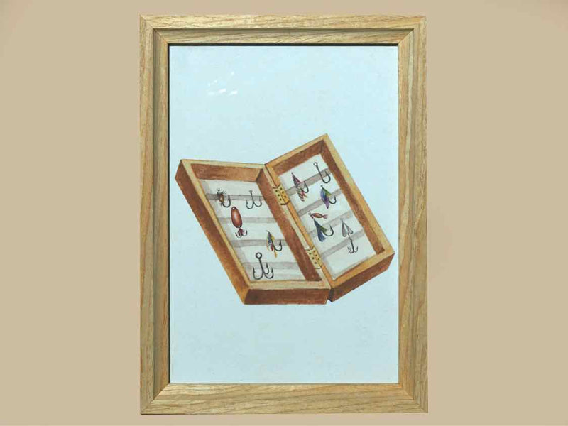 Fish Hook Print In Wooden Frame