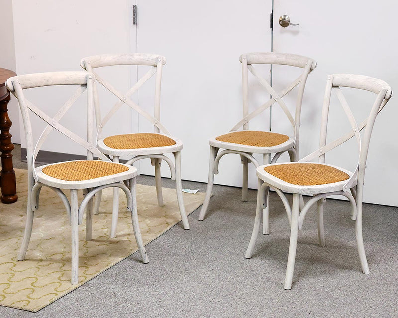 Set of 4  Parisian Bisto Dining Chairs in Whitewash Finish with Cain Seats