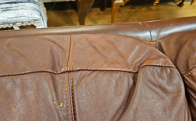 Ethan Allen 3-Seat Brown Leather Sofa