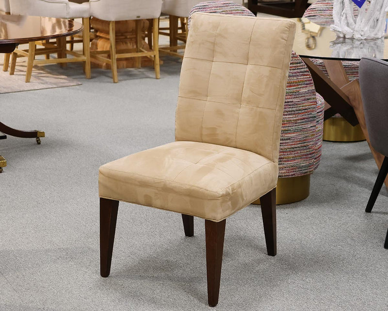 Set of 4 Parson Dining Chairs in Tan Microfiber on Espresso Finish Legs