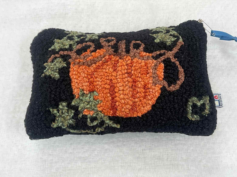 'Pumpkin' Hooked Pillow on Black