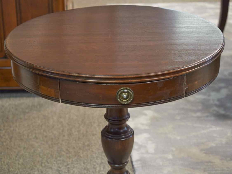 Round Mahogany Pedestal Table With One Drawer