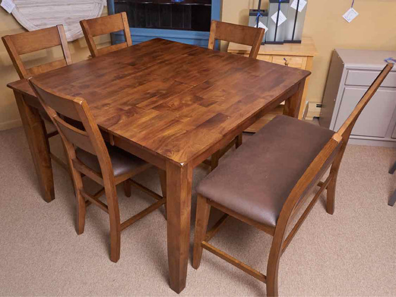 Stained Ash High Top Table &  4 Chairs & Bench