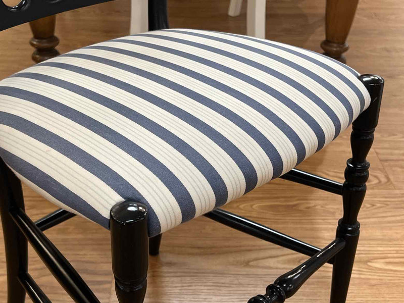 Black Dining Chair w/ Blue and White Striped Seat