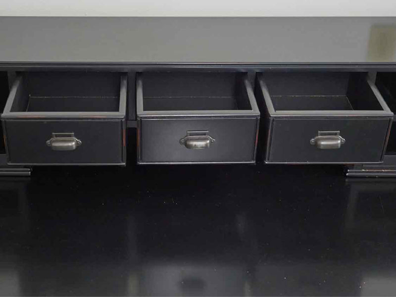 Black Double Pedestal Desk W/ Hutch Top Storage