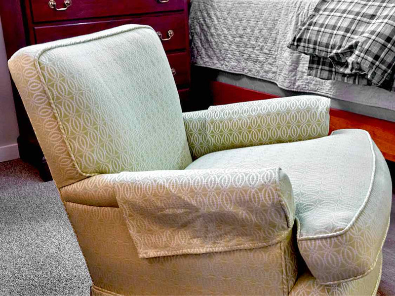 Club Chair with Skirt in Chartreuse & Ivory Double Circle Pattern Upholstery