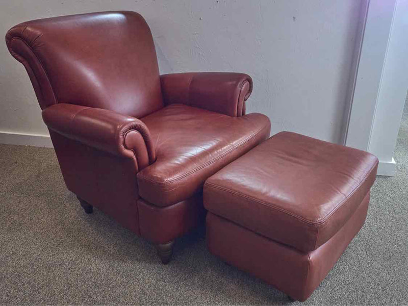 Boston Interiors Red Leather Chair & Ottoman