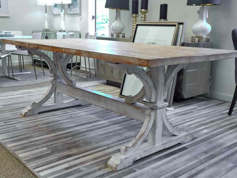 Rustic White Wash Plank Top Dining Table