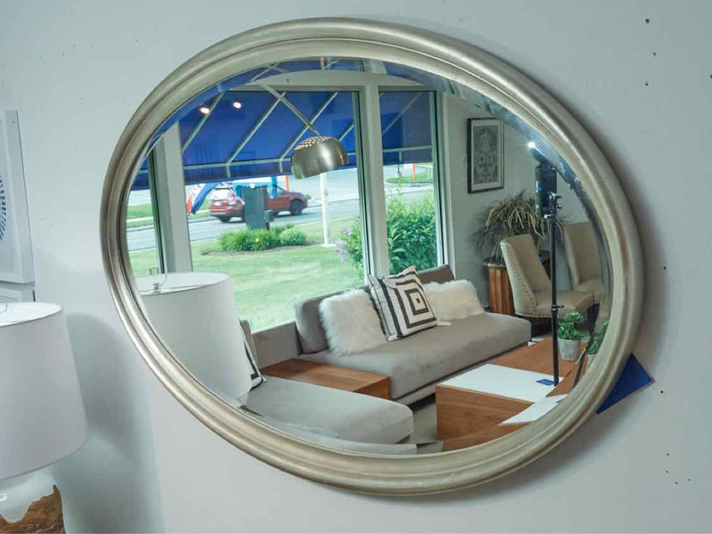 Antiqued Silver Oval Mirror