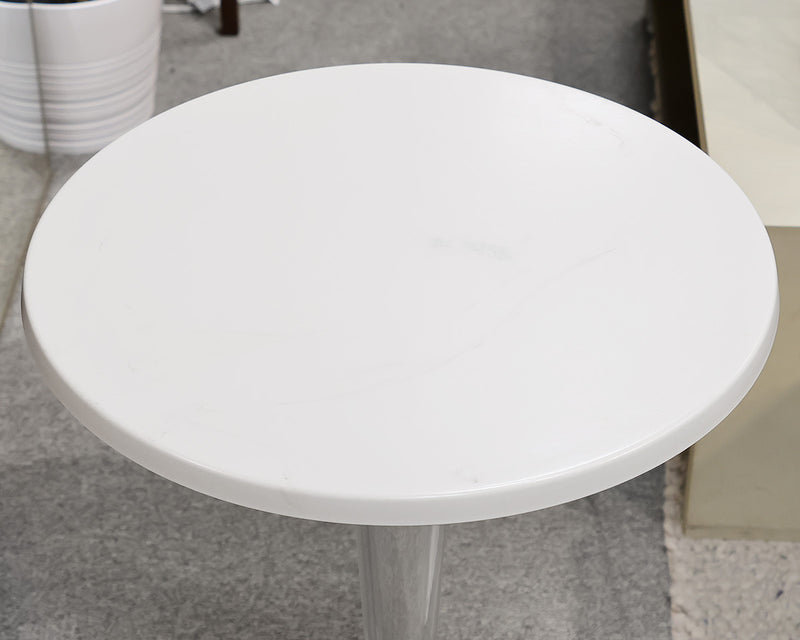 Round White and Lucite Drink Table