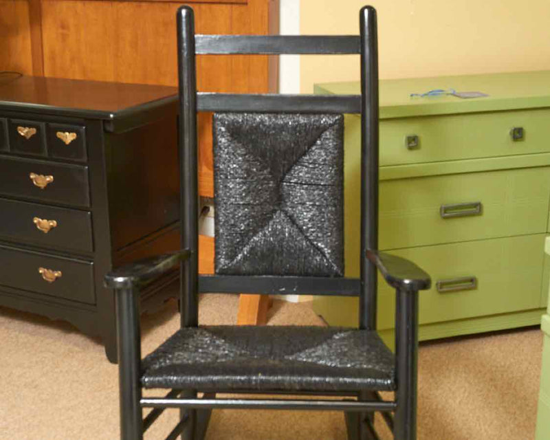 Black Finished Rush Seat Porch Rocker