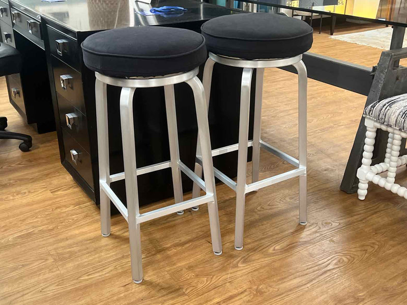 Pair of Brushed Aluminum Crate & Barrel Bar Stools