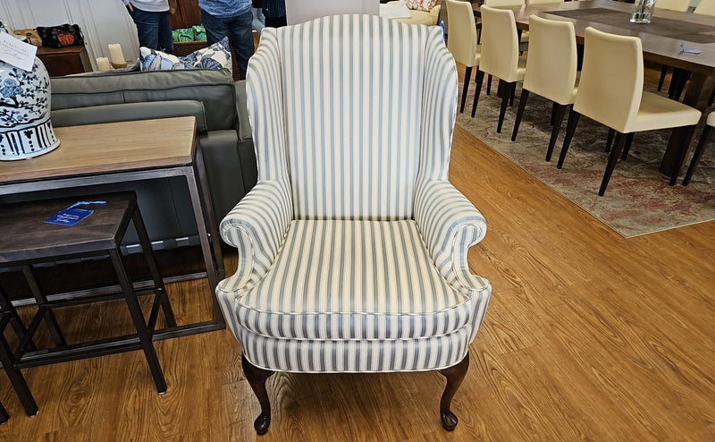 Pair of  Striped Queen Anne Wingback Chairs