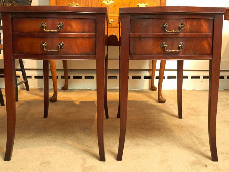 Pair of Mahogany Side Tables with Burnt Sienna Leather Top