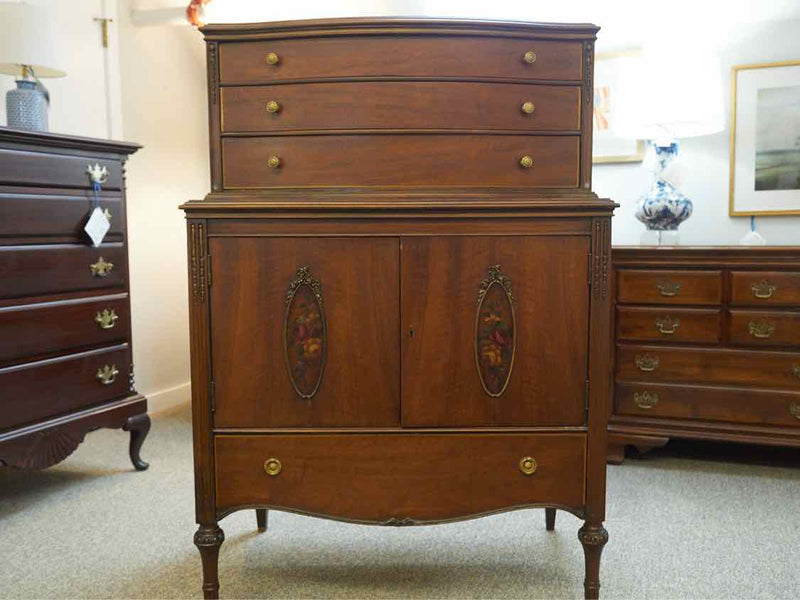 Solid Mahogany Seven Drawer Chest With Hand Painted Doors