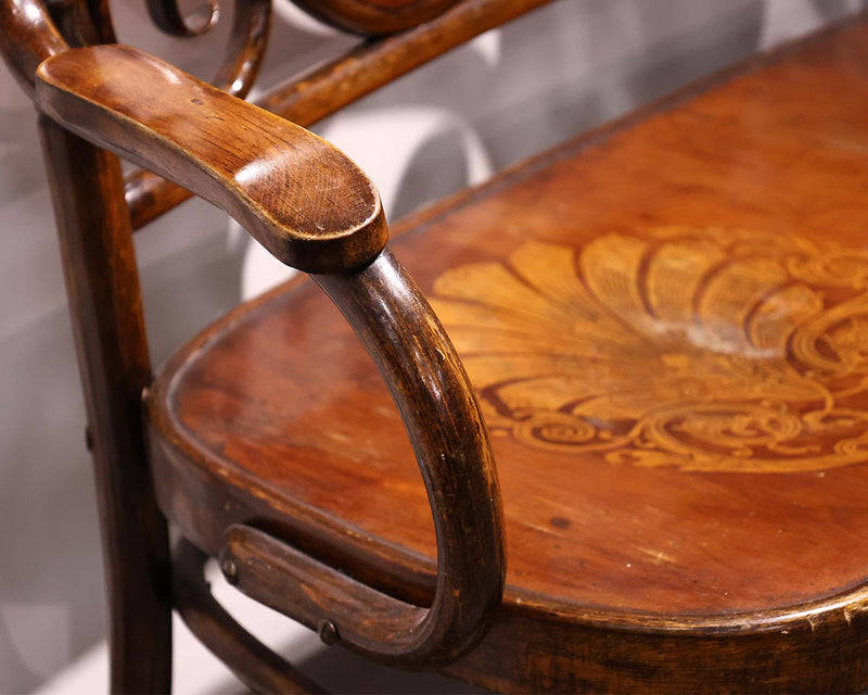 Antique Inlaid Bentwood  Bench with Shell Motif