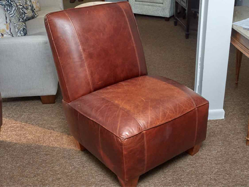 Pair Of Coco Brown Leather Armless Chairs