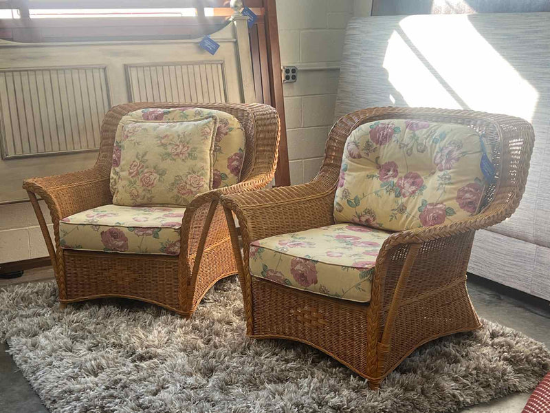 Pair of Henry Link Wicker Arm Chairs