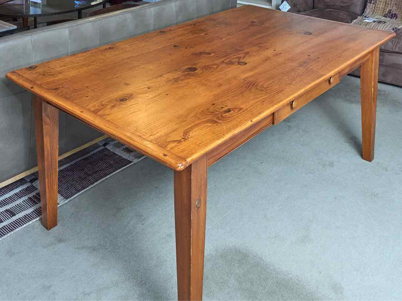 Stained Pine Shaker Style Legs  Dining Table With Drawer 2 15" Leaves & Drawer