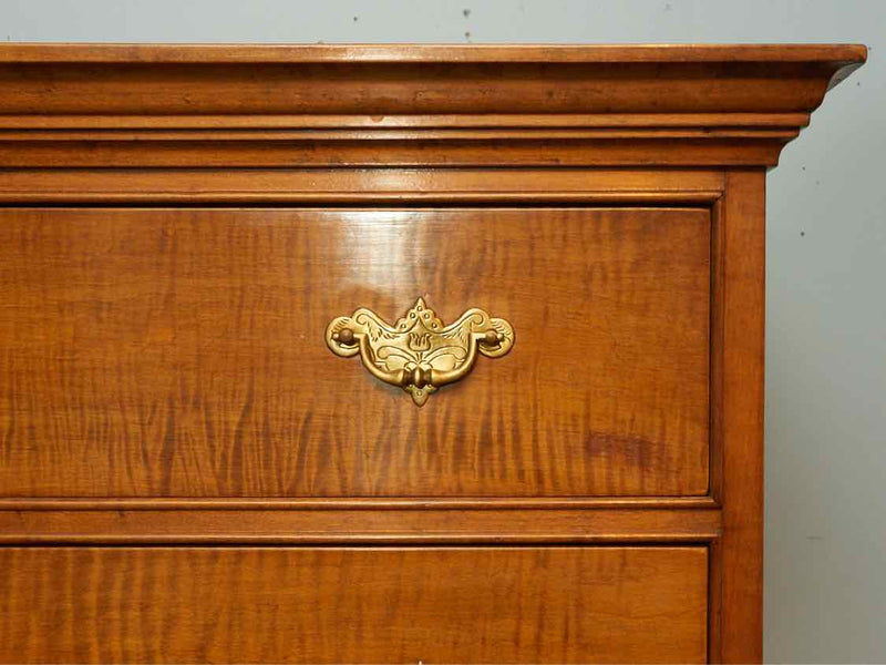 Reproduction Tiger Maple 8 Drawer Brass Handles  Highboy Chest