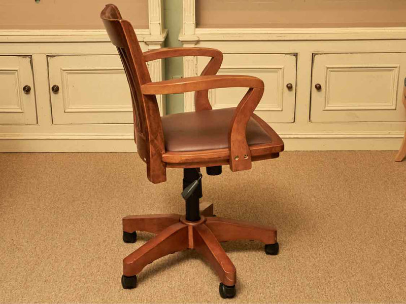 Cherry Finish Slat Back Arm Office Chair On Casters