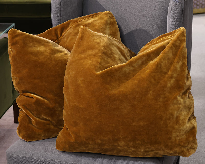 Pair of Tobacco Velvet Upholstered  Accent Pillows