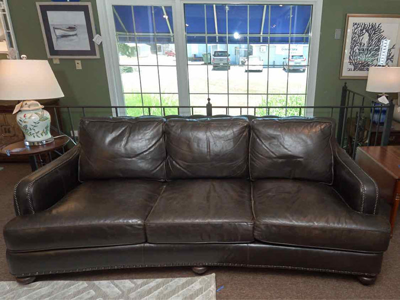 Bradington Young  Espresso Brown Leather 3 Cushion Sofa with Curved Back