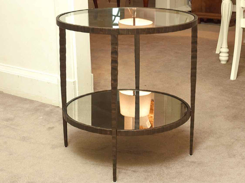 Pair Of Crate & Barrel 'Clairmont' Glass Top Forged Metal Side Tables