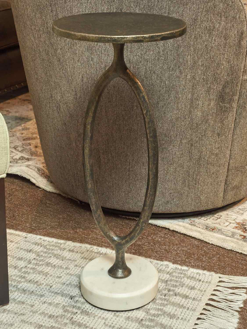 Pottery Barn "Bodhi" Bronze & Marble Base Accent Table