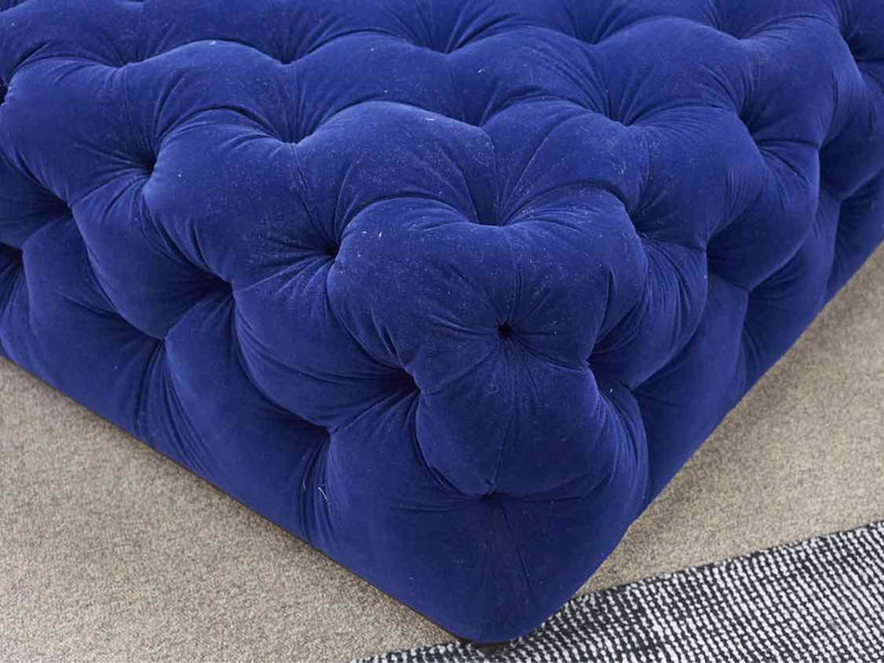 Royal Blue Velour Tufted Ottoman