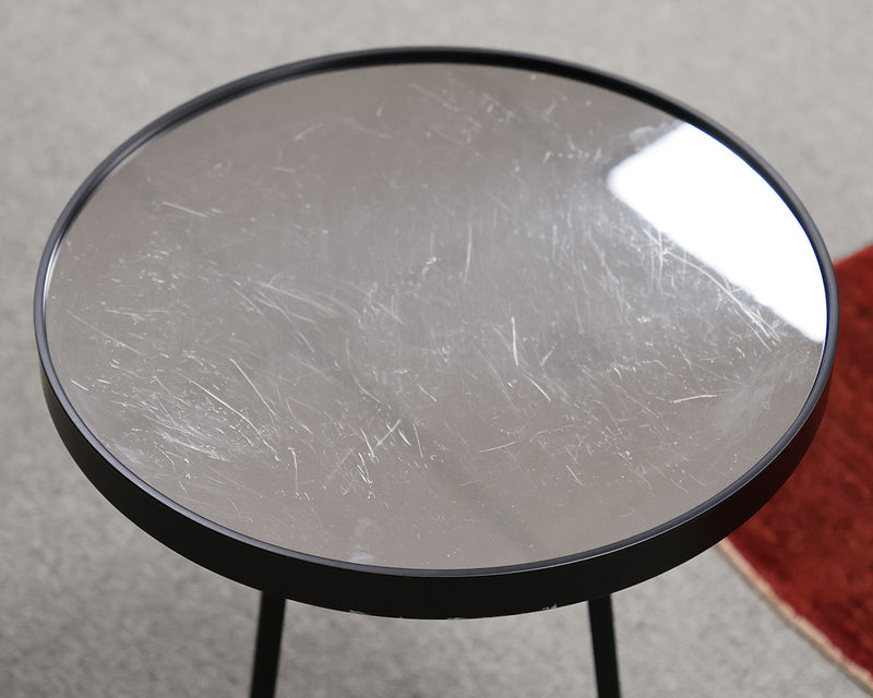 Glass Top Round Side Table on Black Base