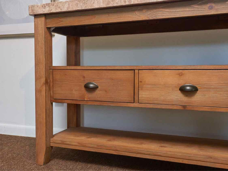 Weatheerd Pine Sideboard With 3 Drawerd & Shelf  Corian Top  Console