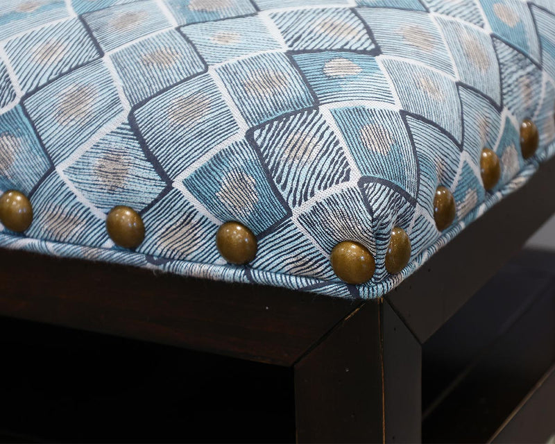 Kravet  Furniture Diamond Pattern Aqua Blue Upholstered Ottoman