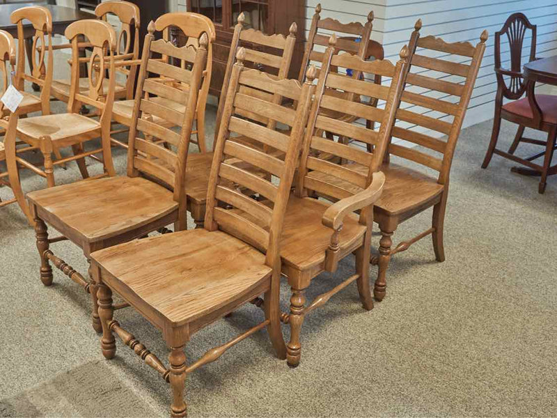 Set of Six Solid Oak LadderBack Dining Chairs