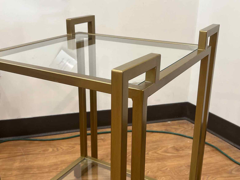 Pair of Glass Topped Geometric Side Tables