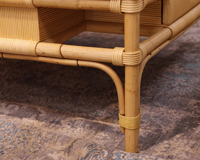 Rattan Glass Topped Cocktail Table. 2 Drawers