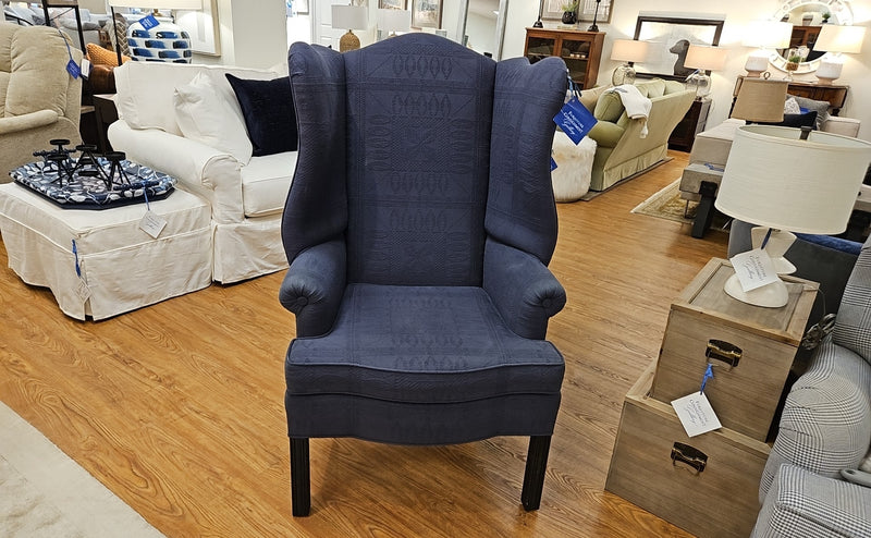 Town & Country Traditional Wing Chair in Navy Matelasse