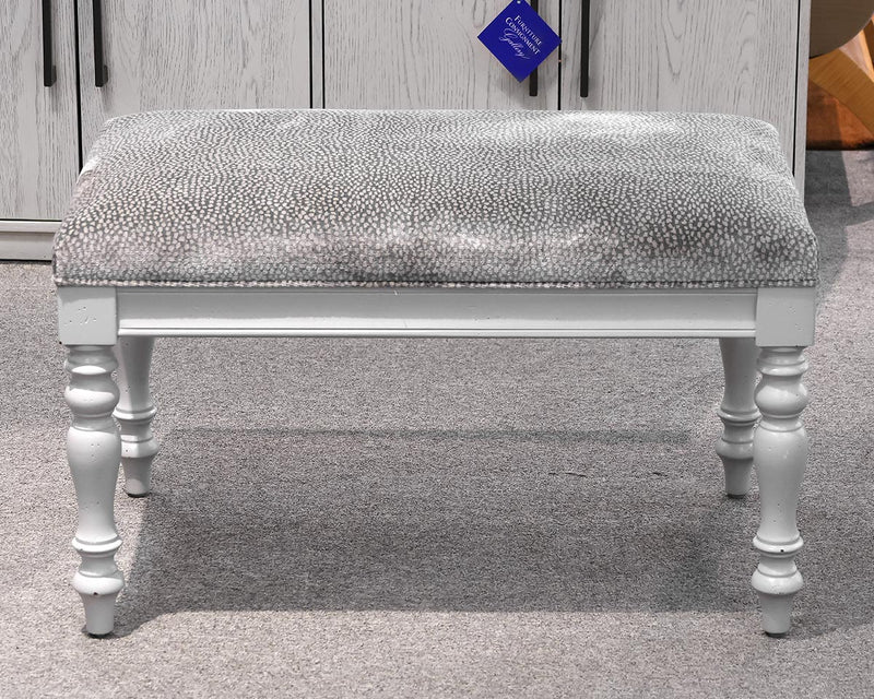 Snow Leopard Upholstered Bench with Dove Gray Finish Legs