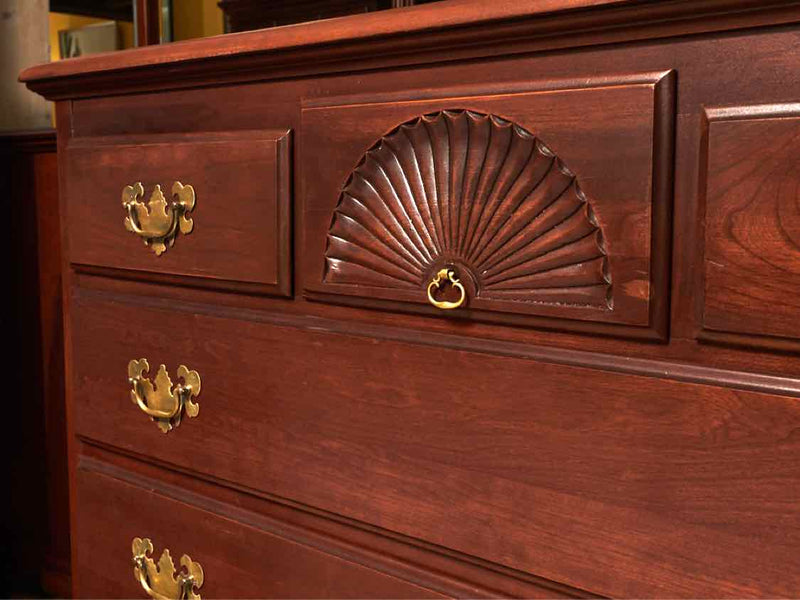 Solid Cherry 3 Over 3 Drawer Chest with Carved Fan Accent