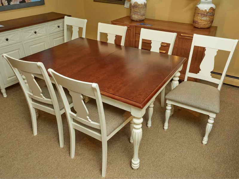 Jofran Inc  Cherry Top White Finish Turned Legs Dining Table & 6 Chairs