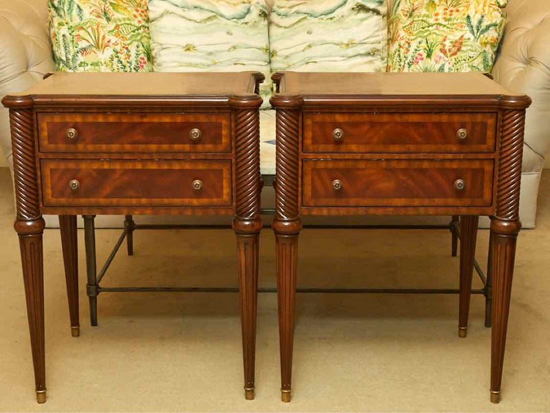 Pair of Maitland Smith Burled Mahogany 2 Drawer  Side Tables