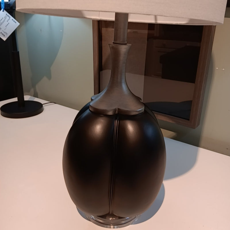 Brigg Black Polyresin Gourd Shape On Acrylic Base White Drum Shade Table Lamp